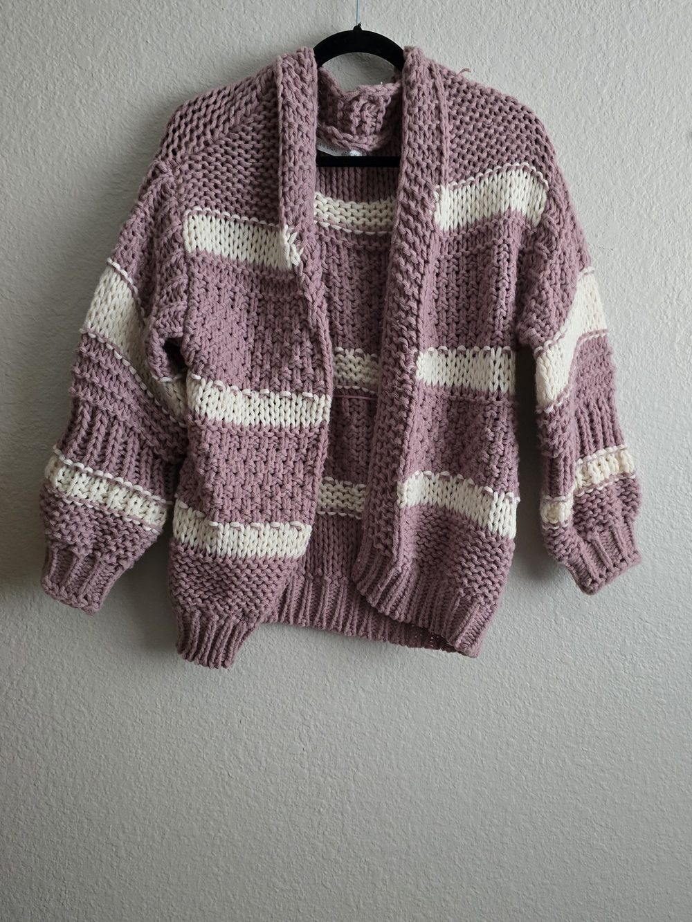 Altar'd State Mauve Pink and Cream Striped Chunky Knit Cardigan